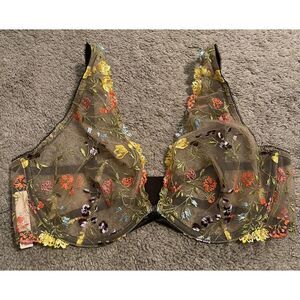 Victorias Secret‎ DREAM ANGELS Unlined Plunge Bra Embroidered Mesh 36DD Floral
